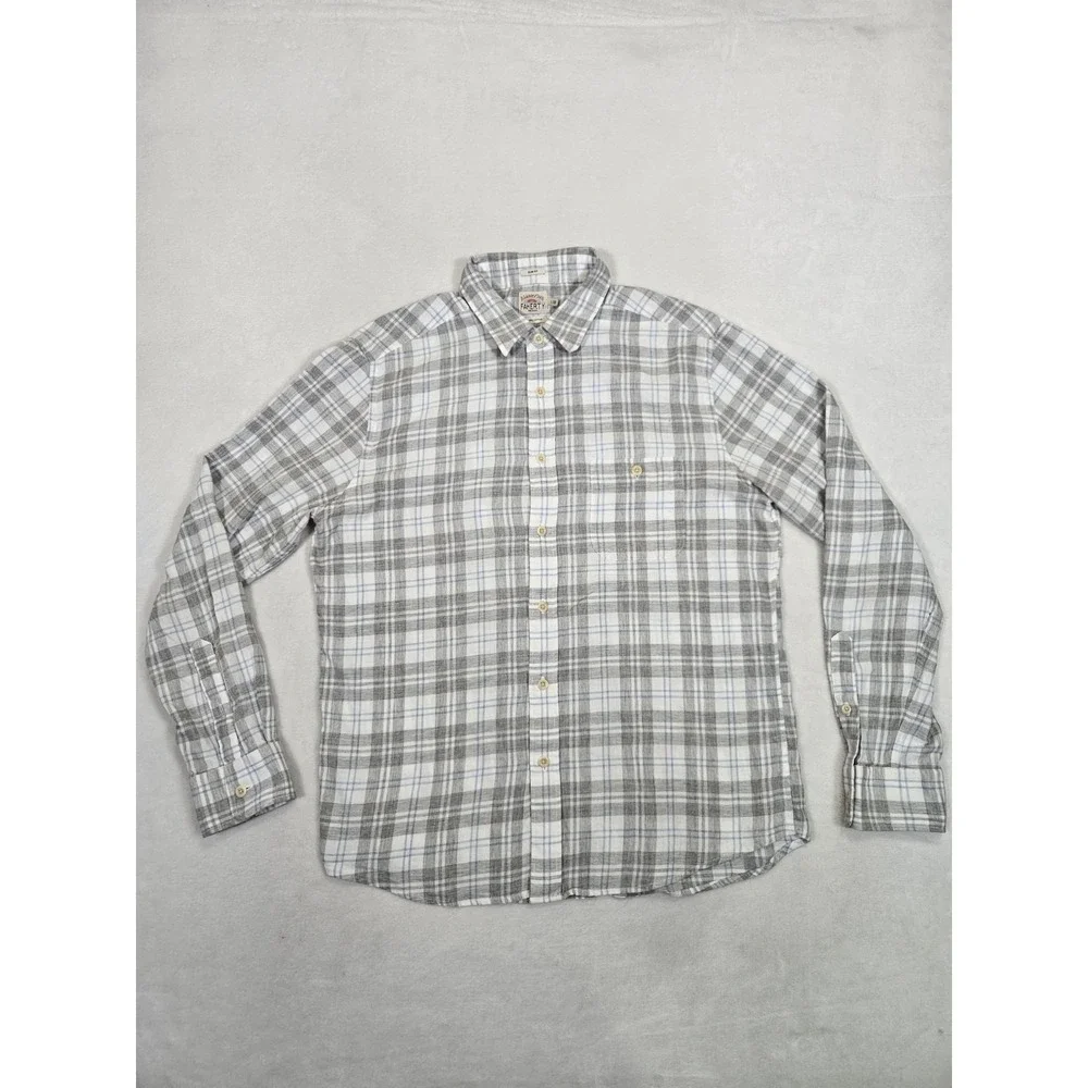 Faherty Stretch Featherweight Flannel Shirt Mens Larfe Gray Plaid Slim Fit LS - Picture 1 of 9